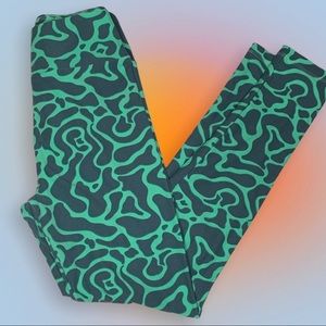 Lularoe (OS 2-10) green/navy amoeba shaped leggings